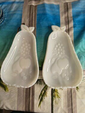 Vintage Hazel Atlas Milk Glass Pear Dishes